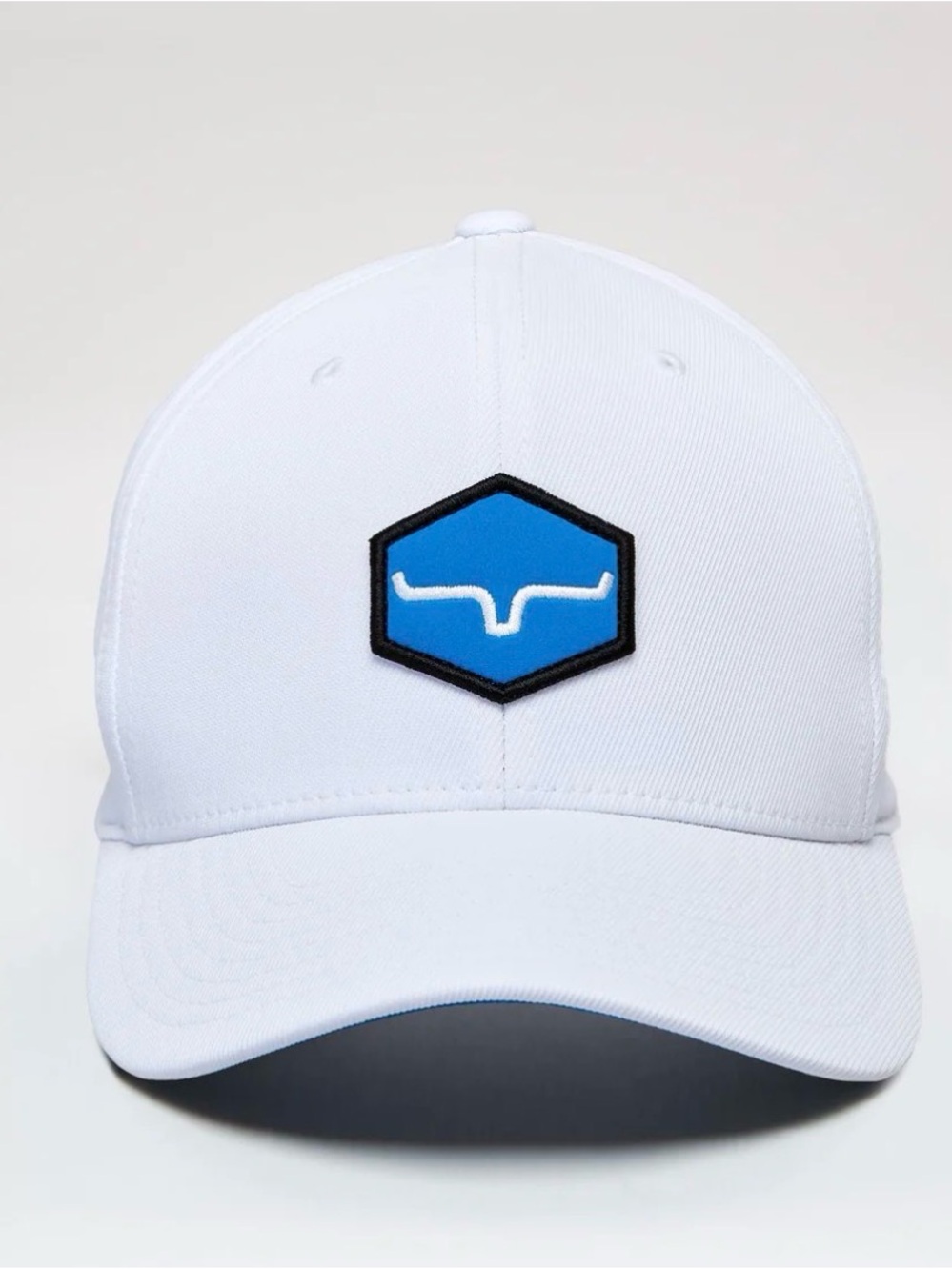 Kimes Ranch White Baseball Cap with Blue Logo Patch